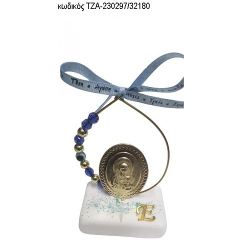 ΠΑΝΑΓΙΤΣΑ ΕΠΙΧΡΥΣΗ ΣΕ ΚΥΚΛΟ ΜΕ ΜΠΛΕ ΚΑΙ ΧΡΥΣΕΣ ΧΑΝΤΡΕΣ ΚΑΙ ΜΟΝΟΓΡΑΜΜΑ ΠΑΝΩ ΣΕ ΜΑΡΜΑΡΟ ΤΖΑ-230297/32180