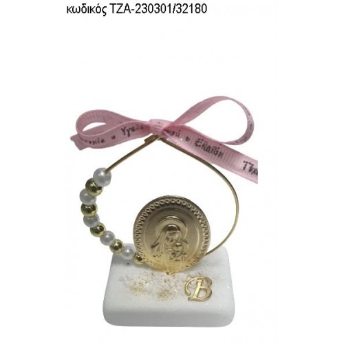 ΠΑΝΑΓΙΤΣΑ ΕΠΙΧΡΥΣΗ ΣΕ ΚΥΚΛΟ ΜΕ ΠΕΡΛΕΣ ΚΑΙ ΧΡΥΣΕΣ ΧΑΝΤΡΕΣ ΚΑΙ ΜΟΝΟΓΡΑΜΜΑ ΠΑΝΩ ΣΕ ΜΑΡΜΑΡΟ ΤΖΑ-230301/32180