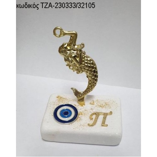 ΓΟΡΓΟΝΑ ΕΠΙΧΡΥΣΗ ΜΕΤΑΛΛΙΚΗ ΜΑΤΑΚΙ ΜΠΛΕ ΚΑΙ ΕΠΙΧΡΥΣΟ ΜΟΝΟΓΡΑΜΜΑ ΠΑΝΩ ΣΕ ΜΑΡΜΑΡΟ ΤΖΑ-230333/32105